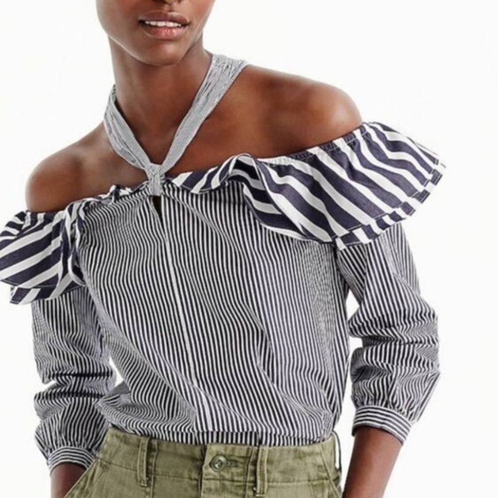 J. Crew Striped Off Shoulder Tie Neck Top NWT Size 4T
